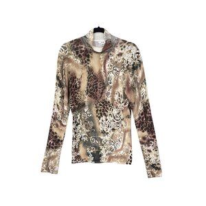 Cache Animal Print Mock Neck Sweater